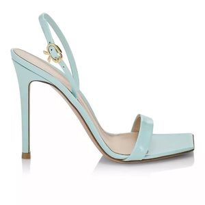 $845 NEW BNIB Gianvito Rossi Ribbon Heels Blue Bora Patent Leather Sandal 8 7.5